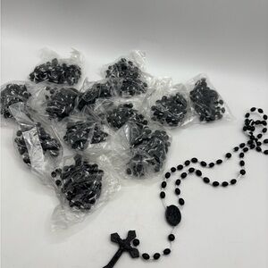 Black Plastic Rosary Beads Lot Of 12 New Sunday School Catechism Catholic